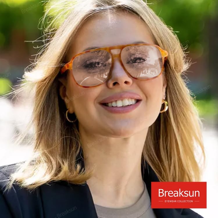 Breaksun Oversized Square Aviator Glasses for Women Men Big Frame Retro Blue Light Blocking Glasses Vintage Style - Image 2